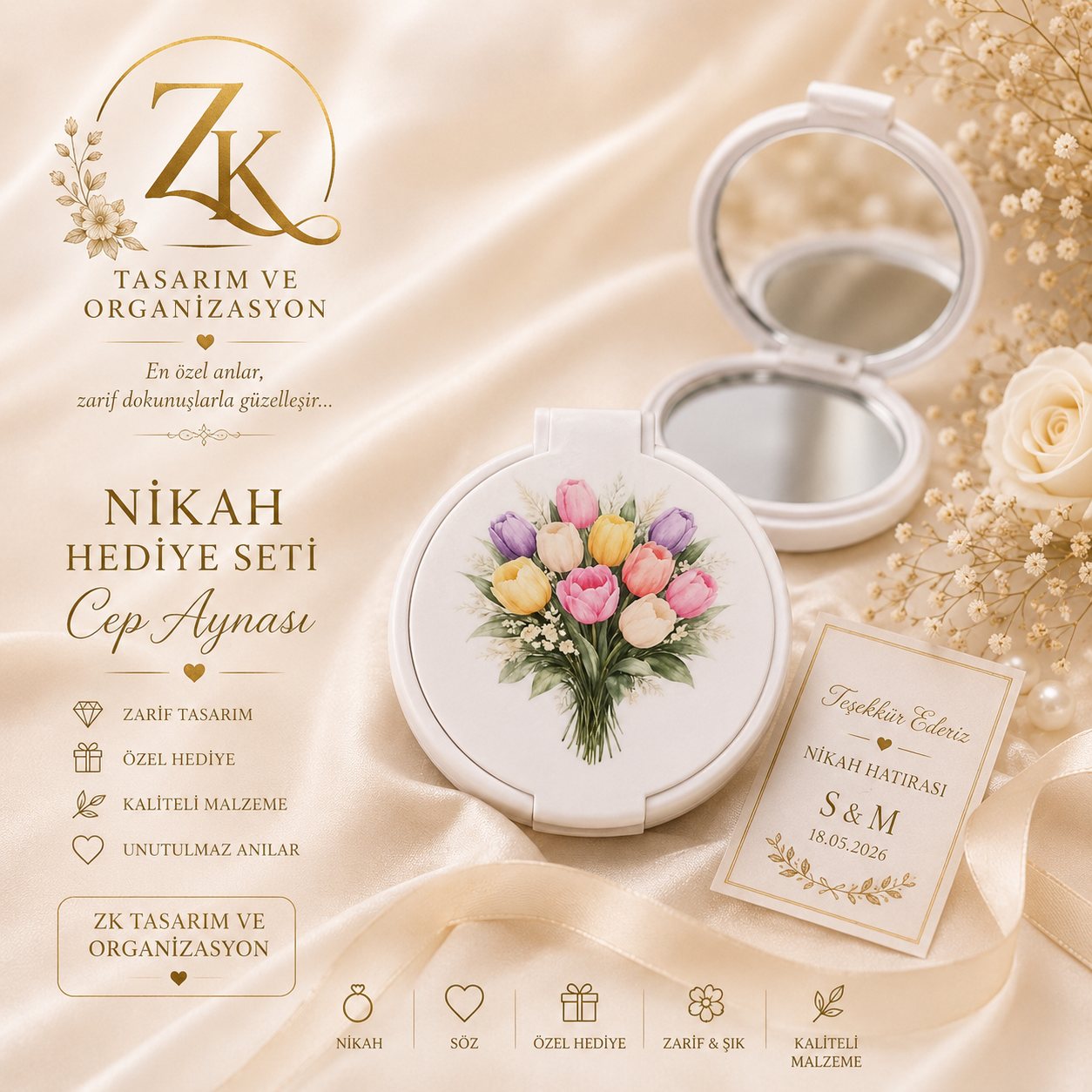 Nikah için kişiye özel cep aynası hediyelikleri
