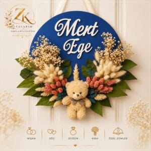 Kapı Süsü | İsimli Ahşap ve Çiçekli Kapı Dekoru
