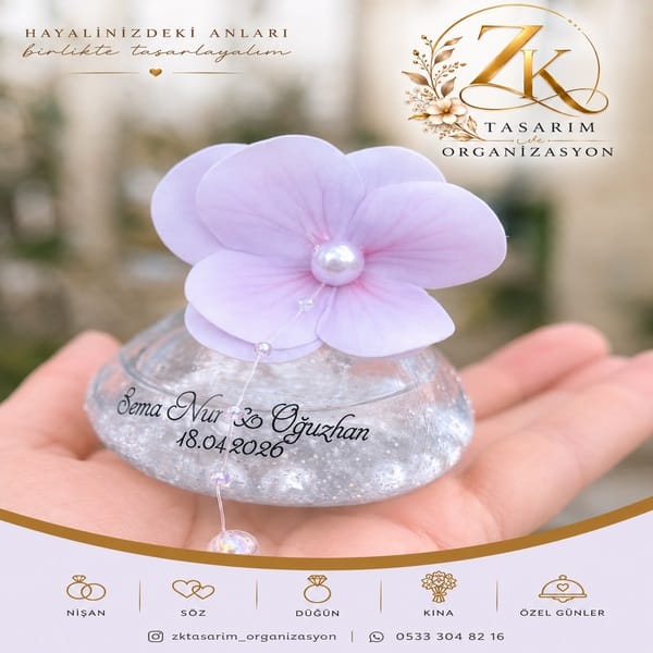Çiçekli Şeffaf Jel Nikah ve Nişan Hediyeliği – Kişiye Özel